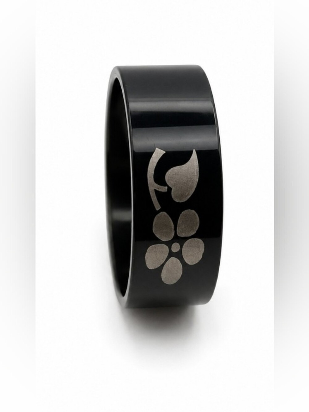 Black Stainless Steel Engraved Flower Ring Band Size 8 Silver Floral Unisex